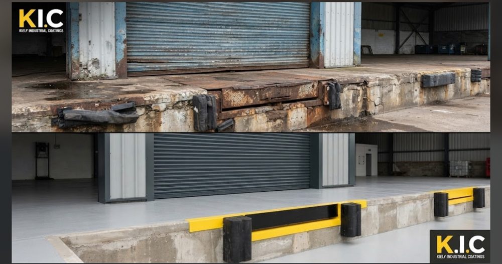 Before (top) and after (bottom): Loading bay: door, edge and floor protection